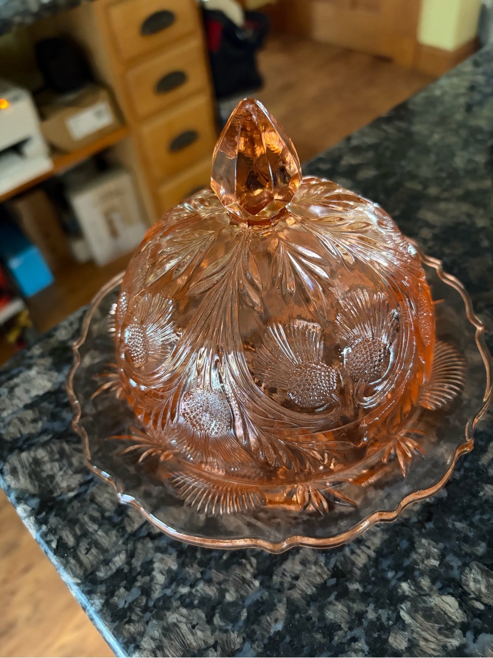 Vintage Mosser glass covered butter or cheese dish